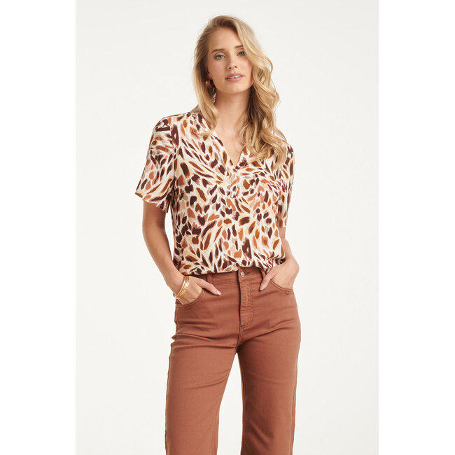 SMASHED LEMON TOP 26219 VISCOSE PRINT CAMEL