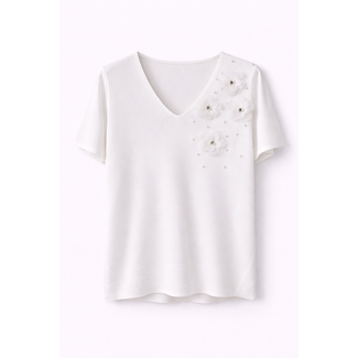 TOP VISCOSEKNIT FLOWER WHITE