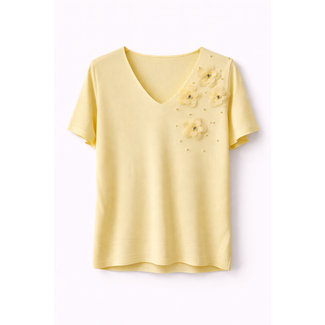 TOP VISCOSEKNIT FLOWER BUTTER YELLOW
