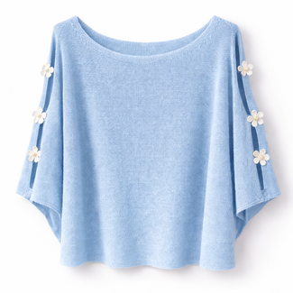 TOP KNITTED FLOWER BLUE