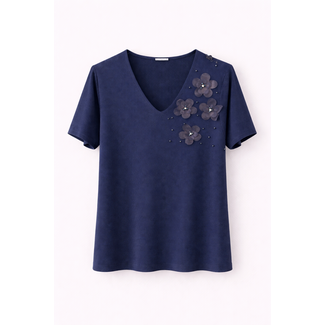 TOP VISCOSEKNIT FLOWER NAVY
