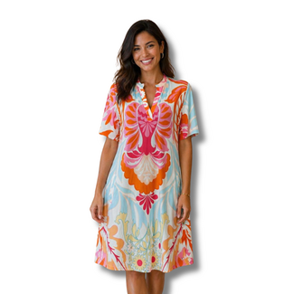 ANGELLE MILAN TUNIC DRESS SUMMERTRAVEL 1467 PINK PRINT