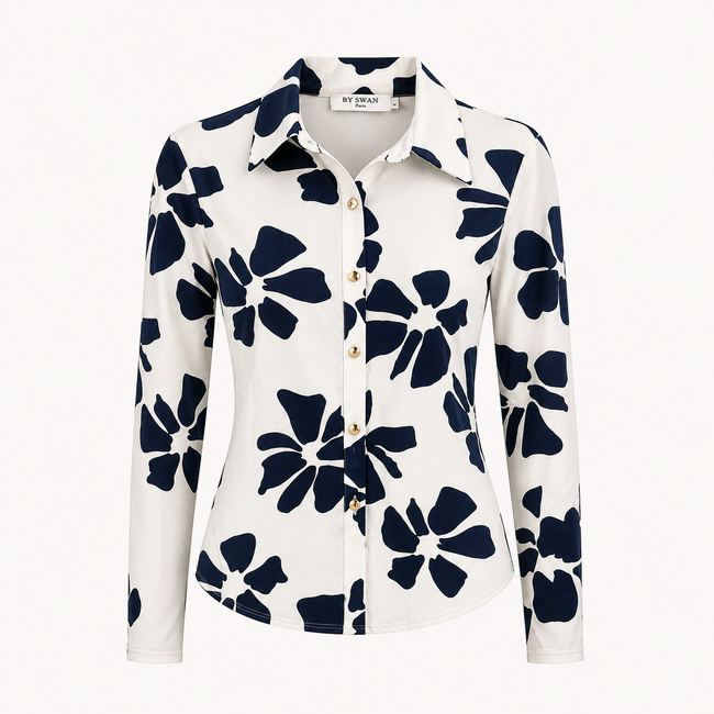 BLOUSE STRETCH OFFWHITE NAVY HS9699