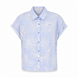 TOP STRIPE OFFWHITE  BRODERIE BLUE 7148