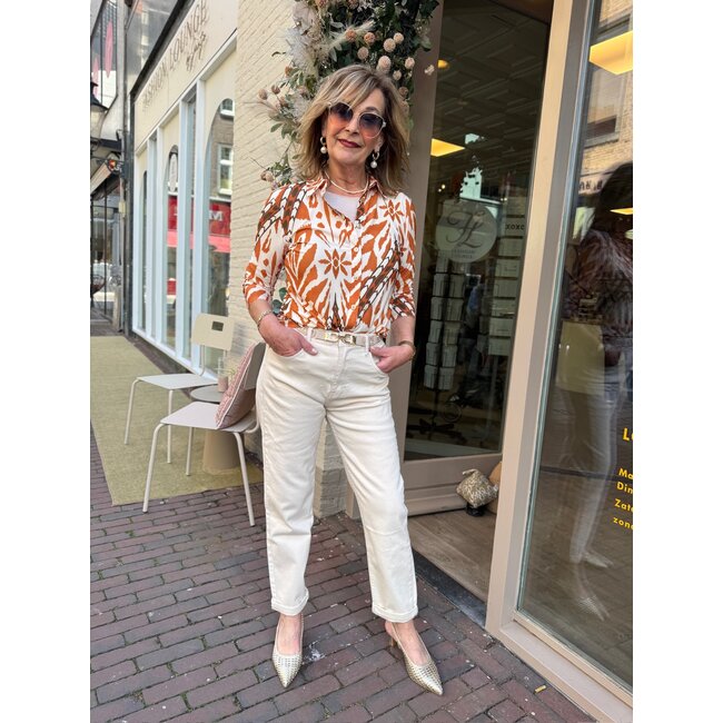 ANGELLE MILAN BLOUSE SUMMERTRAVEL 1615 CAMEL PRINT