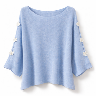 TOP KNITTED FLOWER SOFT BLUE