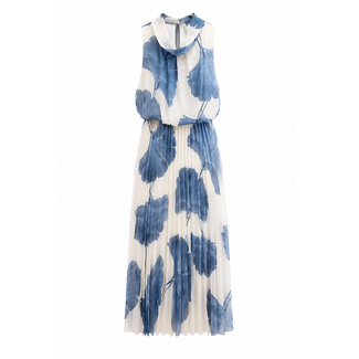 JURK ROLLIE PLISSÉ PRINT LICHT BLAUW
