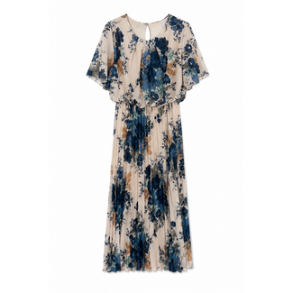 JURK PLISSÉ PRINTFLOWER NAVY SLEEVE