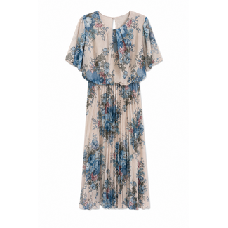 JURK PLISSÉ PRINTFLOWER LIGHT BLUE SLEEVE