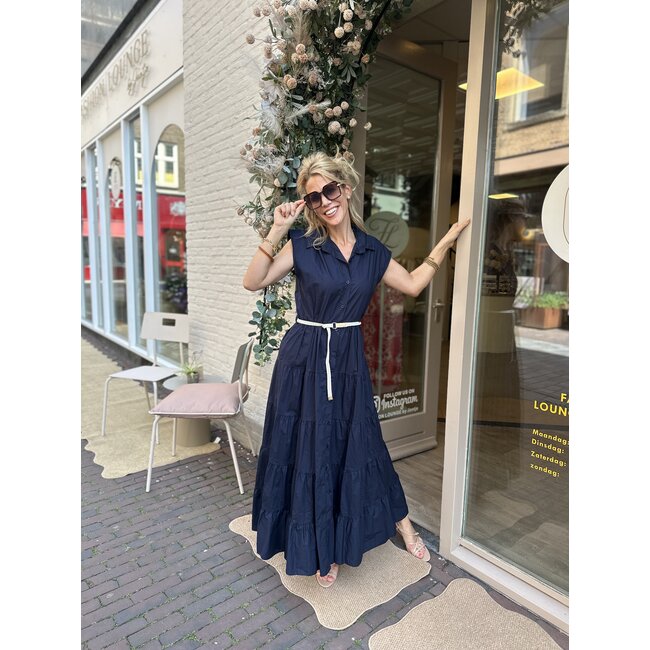 JURK MAXI COTTON & BELT NAVY