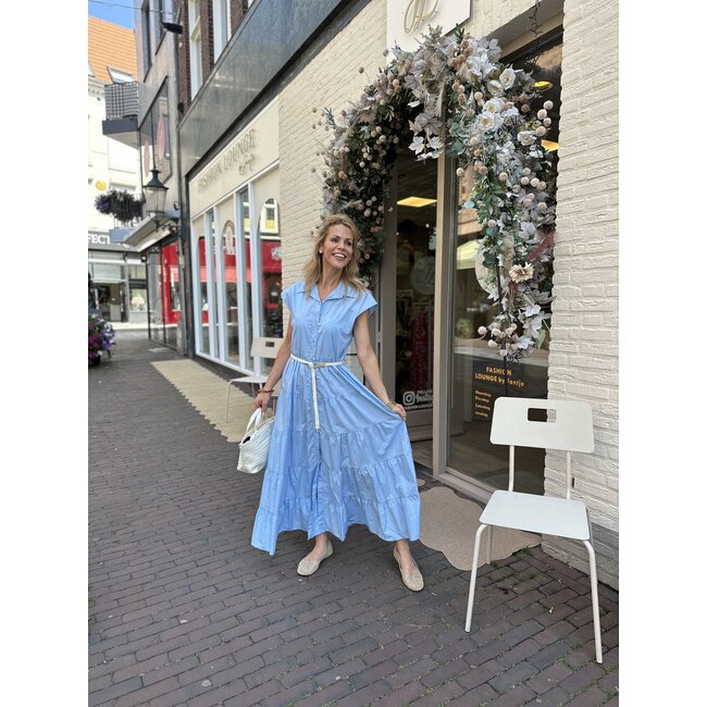 JURK MAXI COTTON & BELT LIGHT BLUE