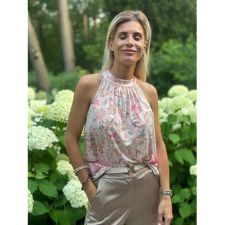 TOP HALTER SUMMERTRAVEL PAISLEY PEACH