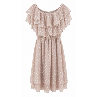 JURK OFFSHOULDER RUFFLE BEIGE DOT