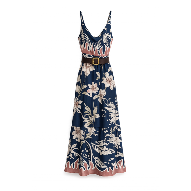 JURK WATERVAL SAMIRA SATIN NAVY CREAM