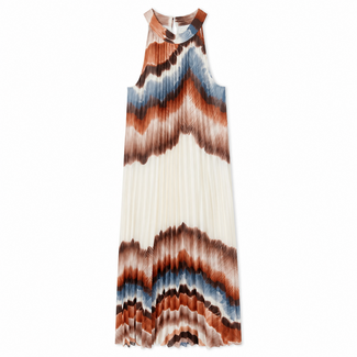 JURK PENELOPE PLISSÉ HALTER BEIGE/SKY/COGNAC