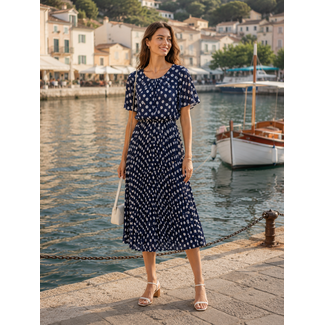 JURK PLISSEÉ CREME NAVY  DOT