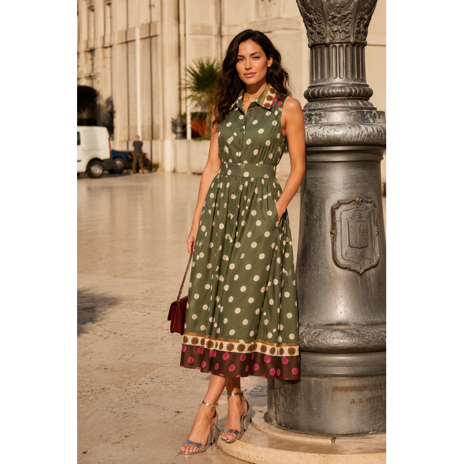JURK DOORKNOOP DOT  COTTON KHAKI