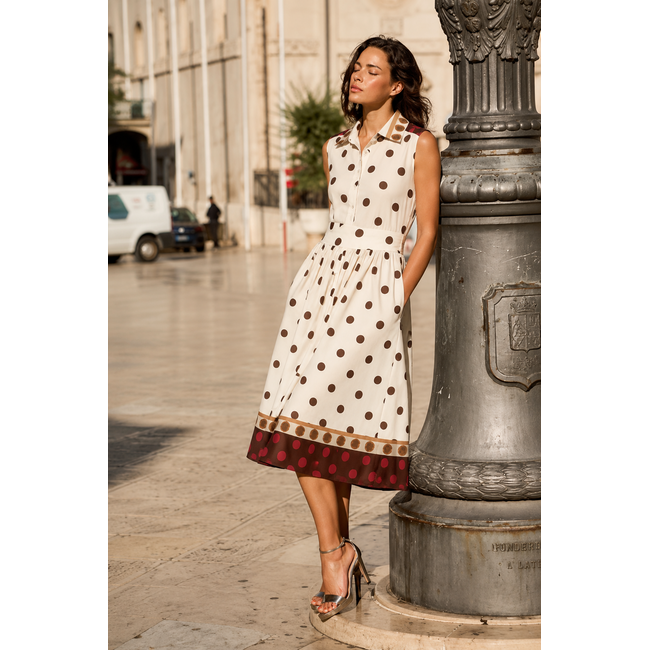 JURK DOORKNOOP DOT  COTTON  CHOCO CREME