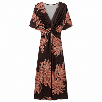 JURK MAXI KNOT SUMMERTRAVEL CHOCO LEAF
