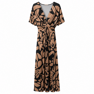 JURK MAXI KNOT SUMMERTRAVEL TAUPE/BLACK