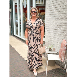 JURK MAXI KNOT SUMMERTRAVEL TAUPE/BLACK
