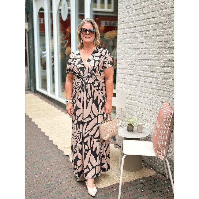 JURK MAXI KNOT SUMMERTRAVEL TAUPE/BLACK