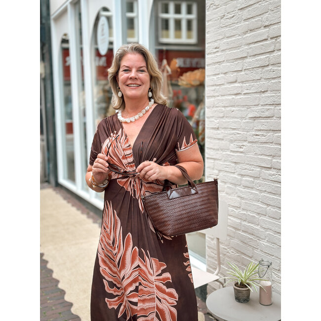 JURK MAXI KNOT SUMMERTRAVEL CHOCO LEAF
