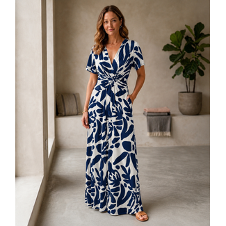 JURK MAXI KNOT SUMMERTRAVEL NAVY CREAM