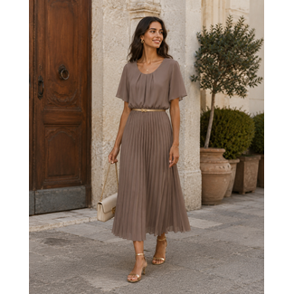 JURK PLISSEÉ  UNI TAUPE