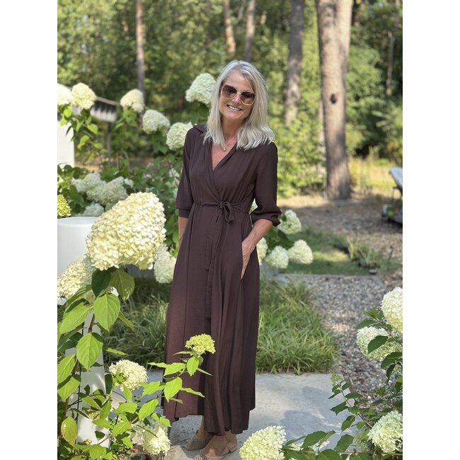 JUST WOMAN JURK DAYA OVERSLAG A-LIJN CHOCO