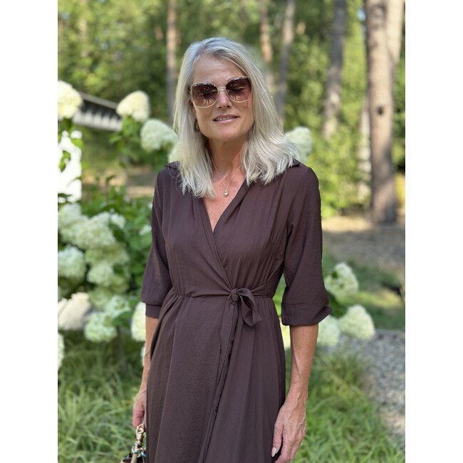 JUST WOMAN JURK DAYA OVERSLAG A-LIJN CHOCO