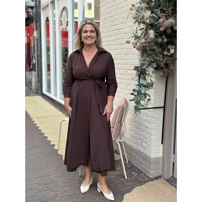 JUST WOMAN JURK DAYA OVERSLAG A-LIJN CHOCO