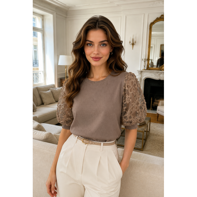 TOP FLOWERLACE TAUPE CH9582