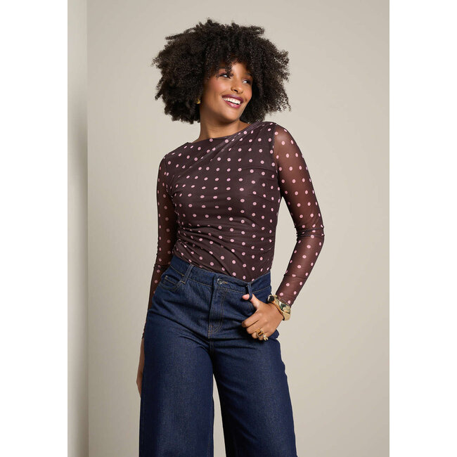 TOP STRETCH MESHDOTS CHOCO PINK