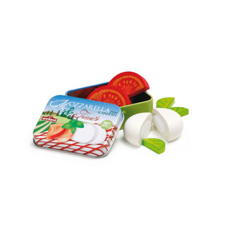 ERZI TOMATE ET MOZZARELLA A COUPER EN BOIS ET SA BOITE EN METAL ERZI TOMATE ET MOZZARELLA A COUPER EN BOIS ET SA BOITE EN METAL