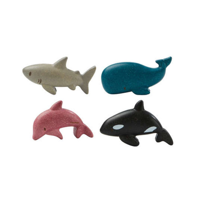 PLAN TOYS 4 FIGURINES BOIS RECYCLÉ - ANIMAUX DE LA MER