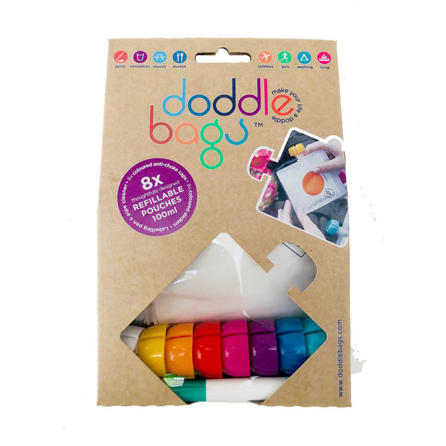 DOODLEBAGS 8 GOURDES RÉUTILISABLES AVEC GOUPILLON DE NETTOYAGE