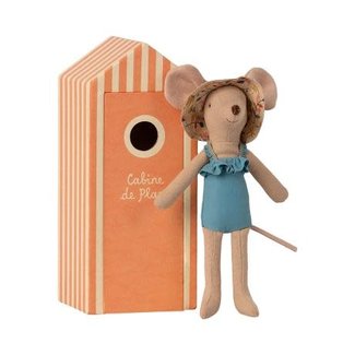 MAILEG MAMAN SOURIS 15CM - DANS SA CABINE ORANGE - COLLECTION PLAGE