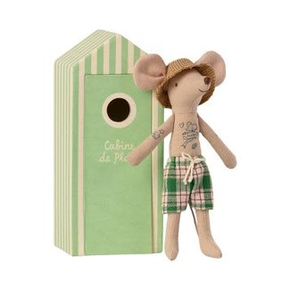 MAILEG PAPA SOURIS 15CM - DANS SA CABINE VERTE - COLLECTION PLAGE