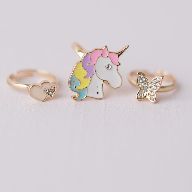 GREAT PRETENDERS SET DE 3 BAGUES "PAPILLON ET LICORNE"