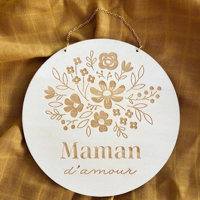 Décoration murale - Médaille gravée mille fleurs "Maman d'amour" 18cm