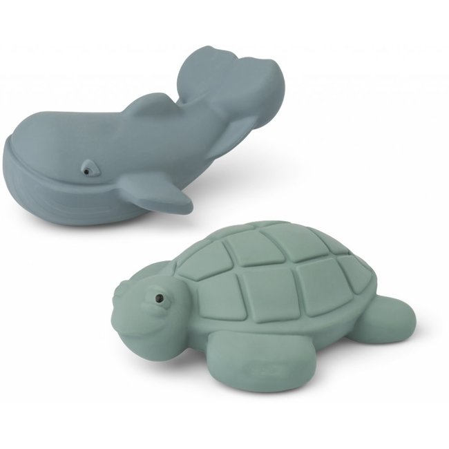 LIEWOOD 2 X JOUETS DE BAIN "NED" TORTUE PEPPERMINT / BALEINE BLUE MIX