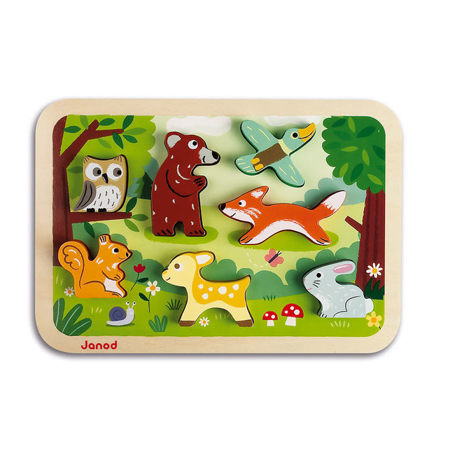 JANOD PUZZLE D'ENCASTREMENT "CHUNKY" 7 X FIGURINES FORÊT