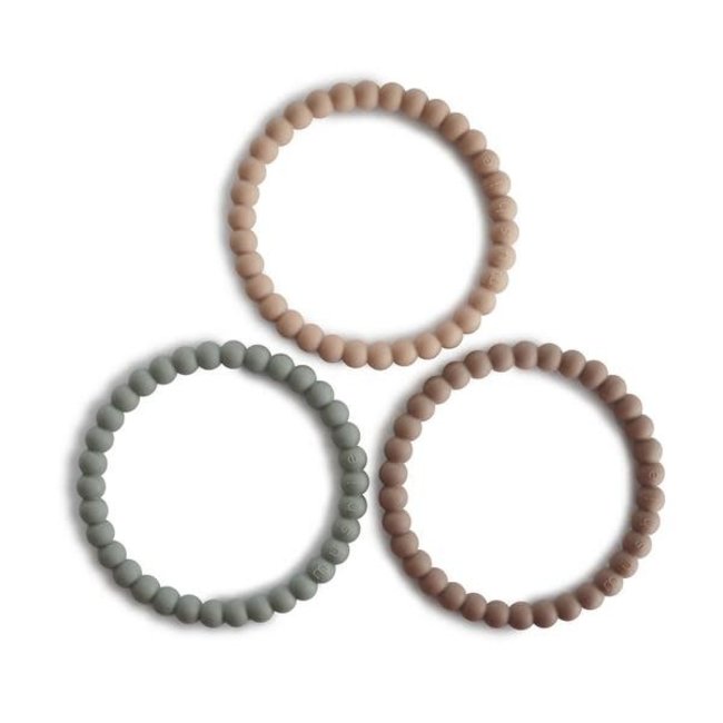 MUSHIE 3 X BRACELETS DE DENTITION SILICONE ''PEARL'' SAGE - TUSCANY - DESERT SAND