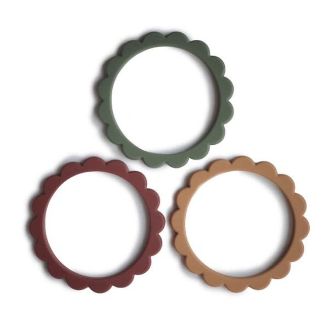 MUSHIE 3 X BRACELETS DE DENTITION SILICONE FLOWER ''DRIED THYME - BERRY - NATURAL''