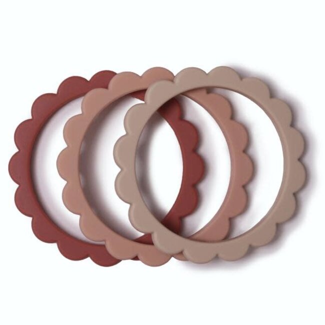 MUSHIE 3 X BRACELETS DE DENTITION SILICONE FLOWER ''BLUSH - ROSE - SHIFTING SAND''