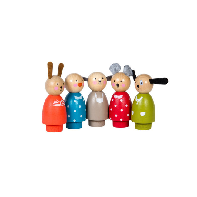 MOULIN ROTY SET DE CINQ PERSONNAGES EN BOIS