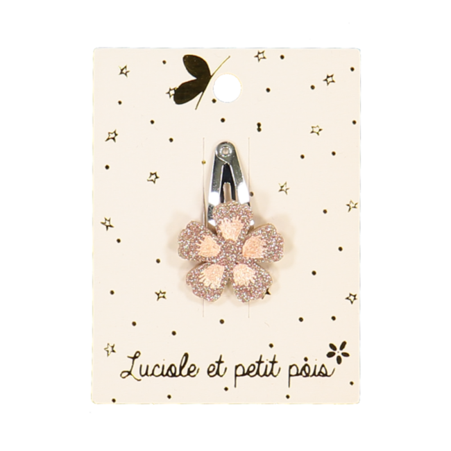 LUCIOLE ET PETIT POIS BARRETTE GLITTER "MINI FLEUR" ROSE