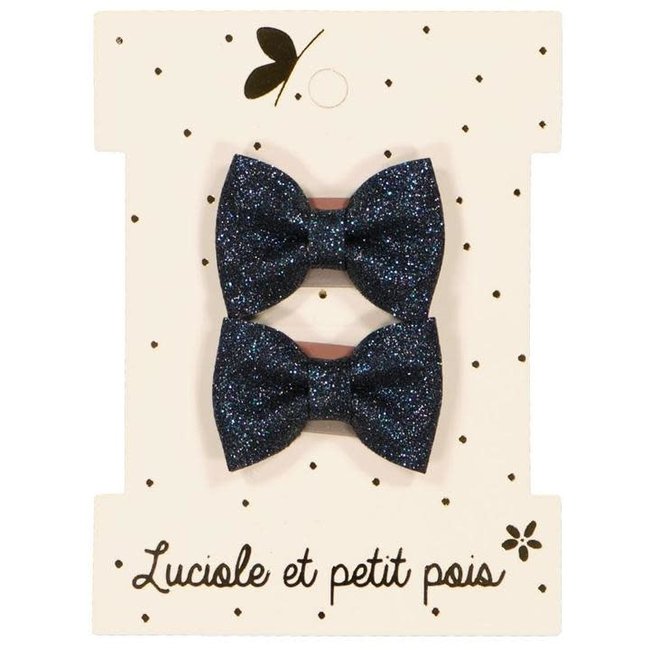 LUCIOLE ET PETIT POIS BARRETTES GLITTER "MINI PAPILLONS" BLEU