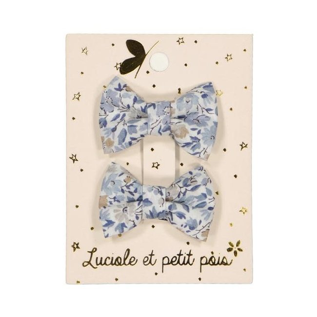 LUCIOLE ET PETIT POIS BARRETTES TISSU "MINI NOEUDS PAPILLON" LIBERTY HANNAH ROSE & BLEU